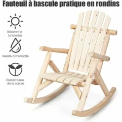 COSTWAY Chaise à Bascule Jardin En Bois Adirondack Dossier Haut Accoudoirs Siège Incurvé Angle De Basculement 45°Intérieur/Extérieur -Promos Verde Rêverie Boutique 35443267 4