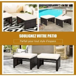 COSTWAY 2 Tabouret De Jardin Résine Tressée En Rotin PE Avec Coussin Gris, Pour Terrasse Et Piscine, 49 X 40 X 33 CM Blanc 10 COSTWAY 2 Tabouret De Jardin Résine Tressée En Rotin PE Avec Coussin Gris, Pour Terrasse Et Piscine, 49 X 40 X 33 CM Blanc -Promos Verde Rêverie Boutique 35443268 4