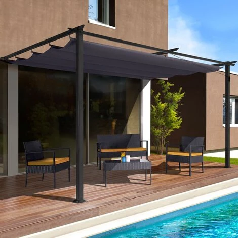 Pergola Adossée ALIA 3x4 M Toit Rétractable Gris Anthracite 4 Pergola Adossée ALIA 3x4 M Toit Rétractable Gris Anthracite – Image 2