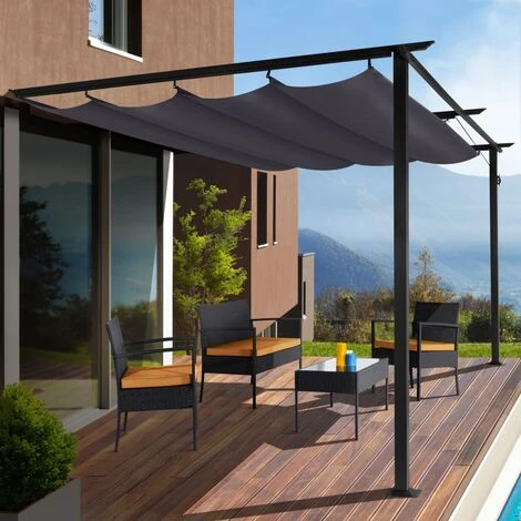 Pergola Adossée ALIA 3x4 M Toit Rétractable Gris Anthracite 5 Pergola Adossée ALIA 3x4 M Toit Rétractable Gris Anthracite – Image 3
