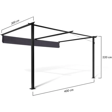 Pergola Adossée ALIA 3x4 M Toit Rétractable Gris Anthracite 6 Pergola Adossée ALIA 3x4 M Toit Rétractable Gris Anthracite – Image 4