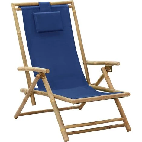 Chaise De Relaxation Inclinable Bleu Marine Bambou Et Tissu VidaXL 3 Chaise De Relaxation Inclinable Bleu Marine Bambou Et Tissu VidaXL
