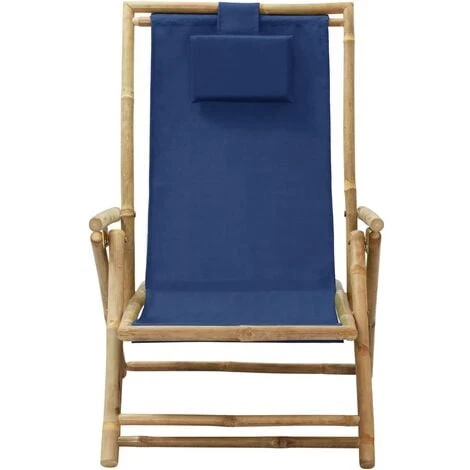 Chaise De Relaxation Inclinable Bleu Marine Bambou Et Tissu VidaXL 4 Chaise De Relaxation Inclinable Bleu Marine Bambou Et Tissu VidaXL – Image 2