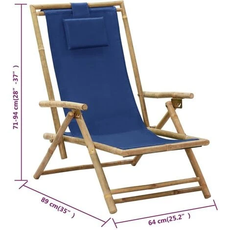 Chaise De Relaxation Inclinable Bleu Marine Bambou Et Tissu VidaXL 5 Chaise De Relaxation Inclinable Bleu Marine Bambou Et Tissu VidaXL – Image 3