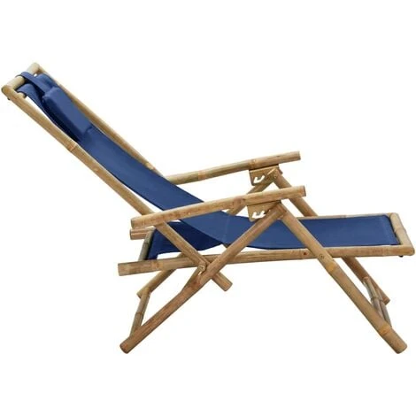 Chaise De Relaxation Inclinable Bleu Marine Bambou Et Tissu VidaXL 6 Chaise De Relaxation Inclinable Bleu Marine Bambou Et Tissu VidaXL – Image 4