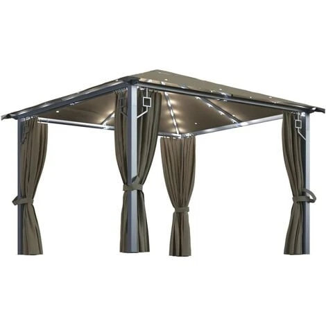 Tonnelle Avec Rideau Et Lumières LED 3x3 M Taupe Aluminium VidaXL 3 Tonnelle Avec Rideau Et Lumières LED 3x3 M Taupe Aluminium VidaXL