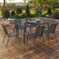 Salon De Jardin MADRID Table 150 CM Et 6 Chaises Empilables Gris Anthracite 8 Salon De Jardin MADRID Table 150 CM Et 6 Chaises Empilables Gris Anthracite -Promos Verde Rêverie Boutique 36530984 2