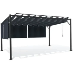 Pergola LUXE Lames Orientables CEFALU 3x4 M Et 4 Stores Gris Anthracite