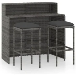 Ensemble De Bar De Jardin Avec Coussins 3 Pcs Gris VidaXL