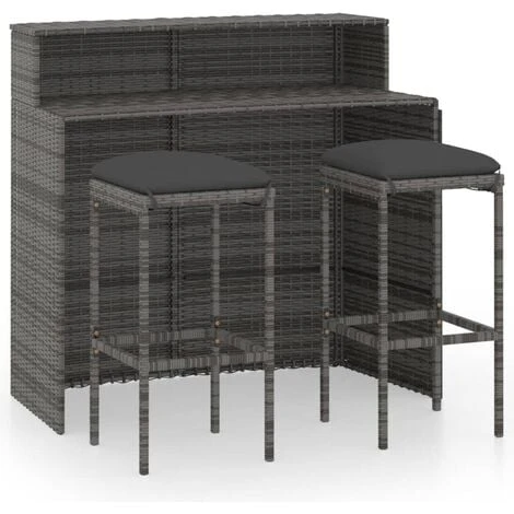 Ensemble De Bar De Jardin Avec Coussins 3 Pcs Gris VidaXL 3 Ensemble De Bar De Jardin Avec Coussins 3 Pcs Gris VidaXL