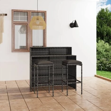 Ensemble De Bar De Jardin Avec Coussins 3 Pcs Gris VidaXL 4 Ensemble De Bar De Jardin Avec Coussins 3 Pcs Gris VidaXL – Image 2