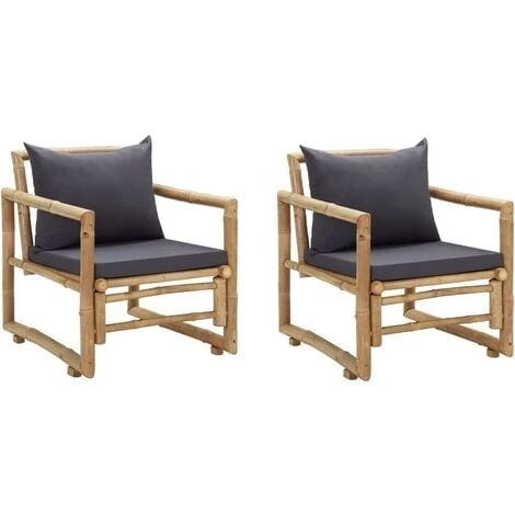 Chaises De Jardin Avec Coussins 2 Pcs Bambou VidaXL 3 Chaises De Jardin Avec Coussins 2 Pcs Bambou VidaXL