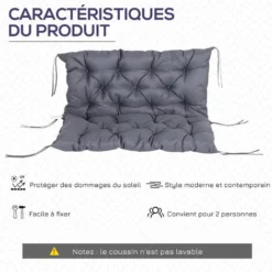 OUTSUNNY Coussin Matelas Assise Dossier Pour Banc De Jardin Balancelle Canapé Grand Confort 100 X 98 X 8 Cm Gris -Promos Verde Rêverie Boutique 37010507 4