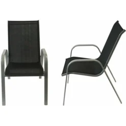 Lot De 8 Chaises MARBELLA En Textilène Noir - Aluminium Gris -Promos Verde Rêverie Boutique 3738288 3