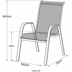 Lot De 8 Chaises MARBELLA En Textilène Noir - Aluminium Gris -Promos Verde Rêverie Boutique 3738288 4