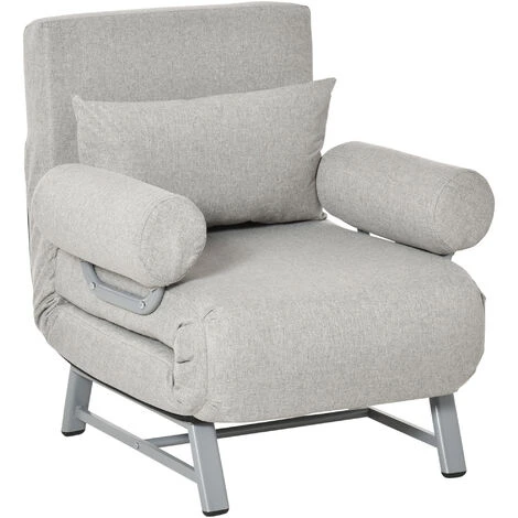 HOMCOM Fauteuil Chauffeuse Canapé-lit Convertible Inclinable 1 Place Grand Confort Coussin Lombaires Accoudoirs Piètement Métal Lin Gris Clair 3 HOMCOM Fauteuil Chauffeuse Canapé-lit Convertible Inclinable 1 Place Grand Confort Coussin Lombaires Accoudoirs Piètement Métal Lin Gris Clair
