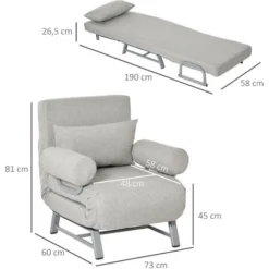 HOMCOM Fauteuil Chauffeuse Canapé-lit Convertible Inclinable 1 Place Grand Confort Coussin Lombaires Accoudoirs Piètement Métal Lin Gris Clair 9 HOMCOM Fauteuil Chauffeuse Canapé-lit Convertible Inclinable 1 Place Grand Confort Coussin Lombaires Accoudoirs Piètement Métal Lin Gris Clair -Promos Verde Rêverie Boutique 37891427 3