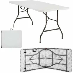 Homfa Table De Jardin Blanc Pliable 1807476cm Plastique Poignée De Transport Buffet Table Pliante Robuste Table Camping Salle à Manger