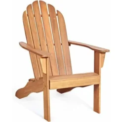 GOPLUS Fauteuil De Jardin Adirondack En Bois Massif-69P X 88l X 103H Cm-Dossier Haut&Accoudoir Elargi- Charge Max 160KG(Naturel)