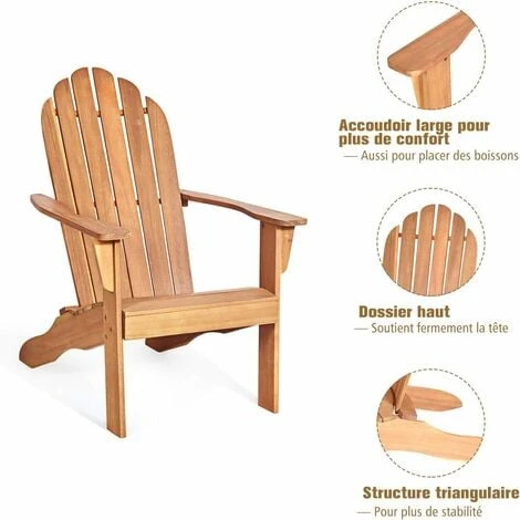 GOPLUS Fauteuil De Jardin Adirondack En Bois Massif-69P X 88l X 103H Cm-Dossier Haut&Accoudoir Elargi- Charge Max 160KG(Naturel) 4 GOPLUS Fauteuil De Jardin Adirondack En Bois Massif-69P X 88l X 103H Cm-Dossier Haut&Accoudoir Elargi- Charge Max 160KG(Naturel) – Image 2