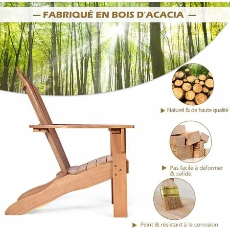 GOPLUS Fauteuil De Jardin Adirondack En Bois Massif-69P X 88l X 103H Cm-Dossier Haut&Accoudoir Elargi- Charge Max 160KG(Naturel) 5 GOPLUS Fauteuil De Jardin Adirondack En Bois Massif-69P X 88l X 103H Cm-Dossier Haut&Accoudoir Elargi- Charge Max 160KG(Naturel) – Image 3