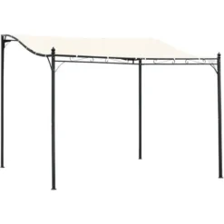OUTSUNNY Pergola Tonnelle De Jardin Auvent 2,97 X 2,97 M Adossable Métal Noir Polyester Anti-UV Beige