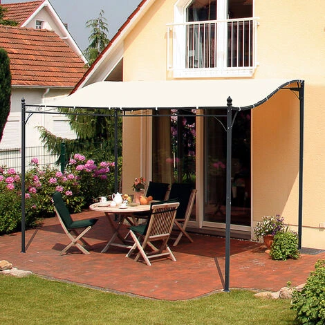 OUTSUNNY Pergola Tonnelle De Jardin Auvent 2,97 X 2,97 M Adossable Métal Noir Polyester Anti-UV Beige 4 OUTSUNNY Pergola Tonnelle De Jardin Auvent 2,97 X 2,97 M Adossable Métal Noir Polyester Anti-UV Beige – Image 2