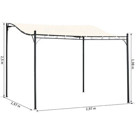 OUTSUNNY Pergola Tonnelle De Jardin Auvent 2,97 X 2,97 M Adossable Métal Noir Polyester Anti-UV Beige 5 OUTSUNNY Pergola Tonnelle De Jardin Auvent 2,97 X 2,97 M Adossable Métal Noir Polyester Anti-UV Beige – Image 3