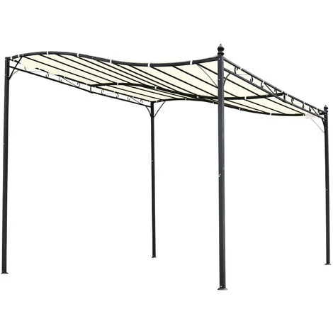 OUTSUNNY Pergola Tonnelle De Jardin Auvent 2,97 X 2,97 M Adossable Métal Noir Polyester Anti-UV Beige 7 OUTSUNNY Pergola Tonnelle De Jardin Auvent 2,97 X 2,97 M Adossable Métal Noir Polyester Anti-UV Beige – Image 5