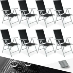 Lot De 8 Chaises De Jardin Pliantes En Aluminium - Lot De 8 Fauteuils De Jardin, Fauteuils Exterieur, Chaises Exterieur