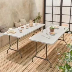 Lot De 2 Tables Table De Réception. 180cm. Pliables. Avec Poignée De Transport -Promos Verde Rêverie Boutique 44640254 3