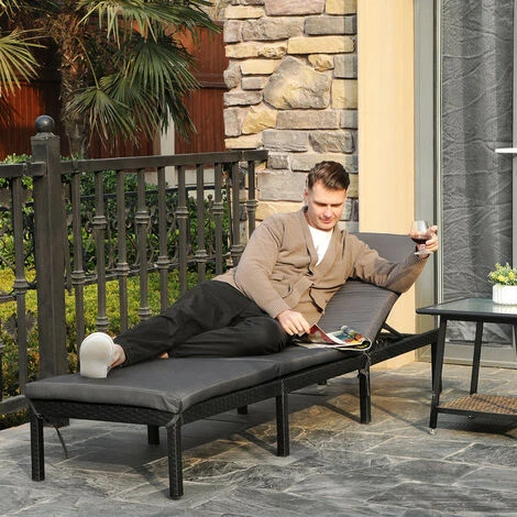 Songmics Chaise Longue, Bain De Soleil, Transat De Relaxation, Avec Matelas De 5 Cm, Surface Tissée, Inclinable - Anthracite GCB27GYV1 4 Songmics Chaise Longue, Bain De Soleil, Transat De Relaxation, Avec Matelas De 5 Cm, Surface Tissée, Inclinable - Anthracite GCB27GYV1 – Image 2