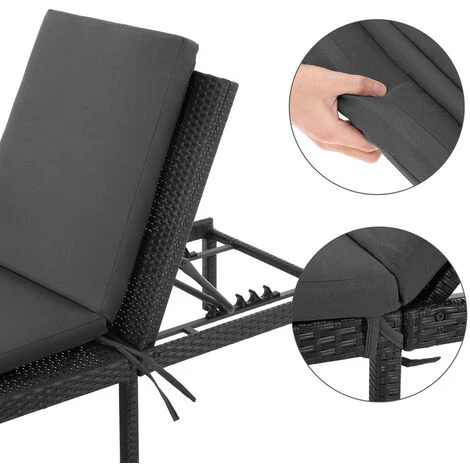 Songmics Chaise Longue, Bain De Soleil, Transat De Relaxation, Avec Matelas De 5 Cm, Surface Tissée, Inclinable - Anthracite GCB27GYV1 5 Songmics Chaise Longue, Bain De Soleil, Transat De Relaxation, Avec Matelas De 5 Cm, Surface Tissée, Inclinable - Anthracite GCB27GYV1 – Image 3