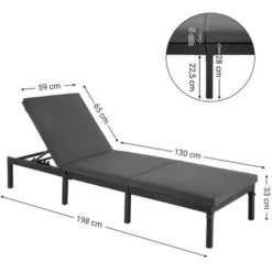 Songmics Chaise Longue, Bain De Soleil, Transat De Relaxation, Avec Matelas De 5 Cm, Surface Tissée, Inclinable - Anthracite GCB27GYV1 11 Songmics Chaise Longue, Bain De Soleil, Transat De Relaxation, Avec Matelas De 5 Cm, Surface Tissée, Inclinable - Anthracite GCB27GYV1 -Promos Verde Rêverie Boutique 45294867 5