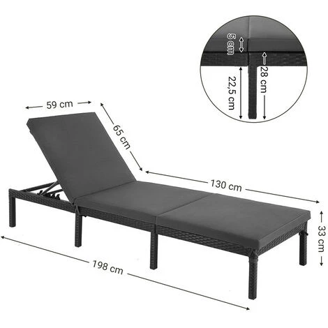 Songmics Chaise Longue, Bain De Soleil, Transat De Relaxation, Avec Matelas De 5 Cm, Surface Tissée, Inclinable - Anthracite GCB27GYV1 7 Songmics Chaise Longue, Bain De Soleil, Transat De Relaxation, Avec Matelas De 5 Cm, Surface Tissée, Inclinable - Anthracite GCB27GYV1 – Image 5