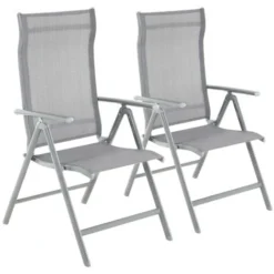 Songmics Lot De 2 Chaises De Jardin Pliables, Bain De Soleil, Transat, Sièges D'extérieur, Cadre En Aluminium Robuste, Dossier Réglable Sur 8 Positions, Charge 150 Kg, Gris GCB29GY