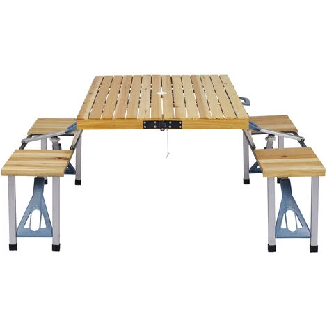 Table De Camping Avec 4 Chaises 85x72x66cm Ensemble De Meuble En Bloc Pliant En Bois Et Aluminium 4 Table De Camping Avec 4 Chaises 85x72x66cm Ensemble De Meuble En Bloc Pliant En Bois Et Aluminium – Image 2