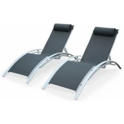 Duo De Bains De Soleil En Aluminium Et Textilène Louisa Blanc / Gris