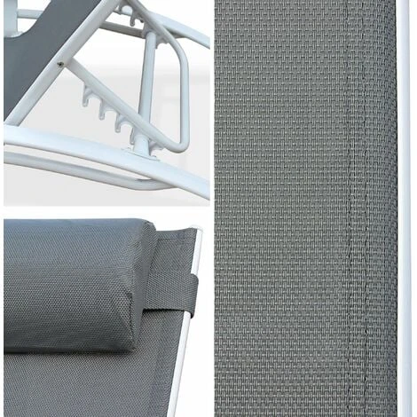 Duo De Bains De Soleil En Aluminium Et Textilène Louisa Blanc / Gris 6 Duo De Bains De Soleil En Aluminium Et Textilène Louisa Blanc / Gris – Image 4
