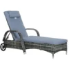 OUTSUNNY Transat Bain De Soleil Grand Confort : Matelas, Têtière, Inclinaison Réglable Multipositions, Accoudoirs, Roulettes Résine Tressée Gris -Promos Verde Rêverie Boutique 46360308 1