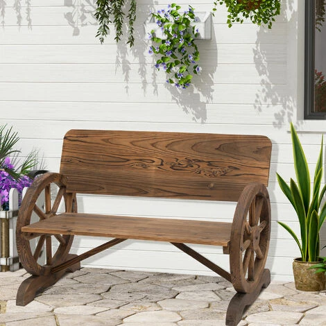 OUTSUNNY Banc De Jardin 3 Places Style Rustique Chic Accoudoirs Roues De Charette Bois Sapin Traité Carbonisation 4 OUTSUNNY Banc De Jardin 3 Places Style Rustique Chic Accoudoirs Roues De Charette Bois Sapin Traité Carbonisation – Image 2