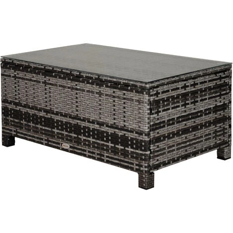 OUTSUNNY Table Basse De Jardin Plateau Verre Trempé 5 Mm Rotin Tressé 85 X 50 X 39 Cm Max. 70 Kg Gris 3 OUTSUNNY Table Basse De Jardin Plateau Verre Trempé 5 Mm Rotin Tressé 85 X 50 X 39 Cm Max. 70 Kg Gris