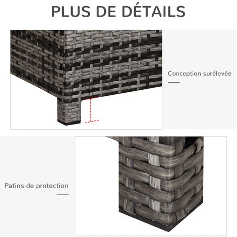 OUTSUNNY Table Basse De Jardin Plateau Verre Trempé 5 Mm Rotin Tressé 85 X 50 X 39 Cm Max. 70 Kg Gris 6 OUTSUNNY Table Basse De Jardin Plateau Verre Trempé 5 Mm Rotin Tressé 85 X 50 X 39 Cm Max. 70 Kg Gris – Image 4