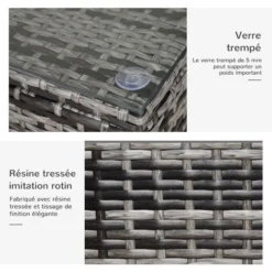OUTSUNNY Table Basse De Jardin Plateau Verre Trempé 5 Mm Rotin Tressé 85 X 50 X 39 Cm Max. 70 Kg Gris 11 OUTSUNNY Table Basse De Jardin Plateau Verre Trempé 5 Mm Rotin Tressé 85 X 50 X 39 Cm Max. 70 Kg Gris -Promos Verde Rêverie Boutique 47489031 5
