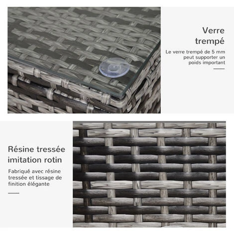 OUTSUNNY Table Basse De Jardin Plateau Verre Trempé 5 Mm Rotin Tressé 85 X 50 X 39 Cm Max. 70 Kg Gris 7 OUTSUNNY Table Basse De Jardin Plateau Verre Trempé 5 Mm Rotin Tressé 85 X 50 X 39 Cm Max. 70 Kg Gris – Image 5