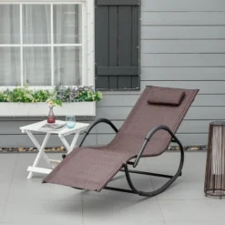 OUTSUNNY Chaise Longue à Bascule Rocking Chair Design Contemporain Dim. 160L X 61l X 79H Cm Métal Textilène Brun 8 OUTSUNNY Chaise Longue à Bascule Rocking Chair Design Contemporain Dim. 160L X 61l X 79H Cm Métal Textilène Brun -Promos Verde Rêverie Boutique 48159375 2