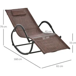 OUTSUNNY Chaise Longue à Bascule Rocking Chair Design Contemporain Dim. 160L X 61l X 79H Cm Métal Textilène Brun 9 OUTSUNNY Chaise Longue à Bascule Rocking Chair Design Contemporain Dim. 160L X 61l X 79H Cm Métal Textilène Brun -Promos Verde Rêverie Boutique 48159375 3