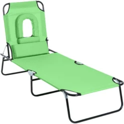 OUTSUNNY Bain De Soleil Pliable Transat Inclinable 4 Positions Chaise Longue De Lecture 3 Coussins Fournis Vert