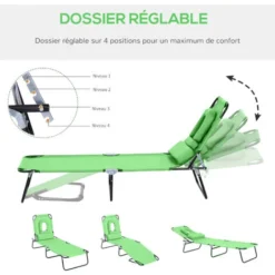 OUTSUNNY Bain De Soleil Pliable Transat Inclinable 4 Positions Chaise Longue De Lecture 3 Coussins Fournis Vert 10 OUTSUNNY Bain De Soleil Pliable Transat Inclinable 4 Positions Chaise Longue De Lecture 3 Coussins Fournis Vert -Promos Verde Rêverie Boutique 49239981 4