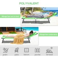 OUTSUNNY Bain De Soleil Pliable Transat Inclinable 4 Positions Chaise Longue De Lecture 3 Coussins Fournis Vert 11 OUTSUNNY Bain De Soleil Pliable Transat Inclinable 4 Positions Chaise Longue De Lecture 3 Coussins Fournis Vert -Promos Verde Rêverie Boutique 49239981 5
